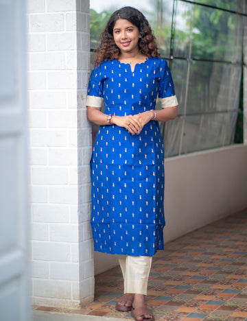 ROYAL BLUE RAWSILK AMILY KURTA SET 2PC