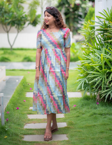 MULTI COLOR DIGITAL PRINTED KOTA TANVI MAXI DRESS