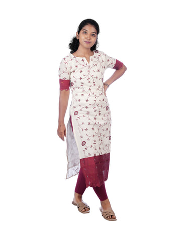 OFF-WHITE WITH MARRON EMBROIDERED TISHA ETHNIC KURTI
