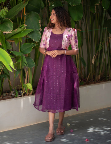 WINE ORGANZA WITH KOTA ZYRAH A-LINE MAXI