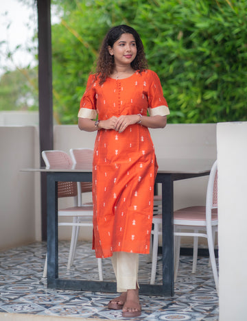 BURNT ORANGE RAWSILK ANIKA KURTI SET 2 PCS