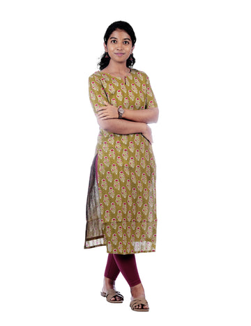 OLIVE GREEN PRINTED NIVAA STRAIGHT KURTI