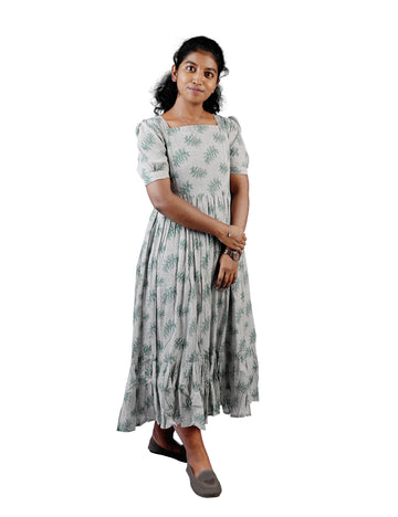 GREY PRINTED DIANA LINEN MAXI