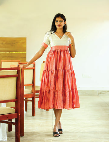 Anaya Two-Tone Coral & Cream Midi Dress for Women