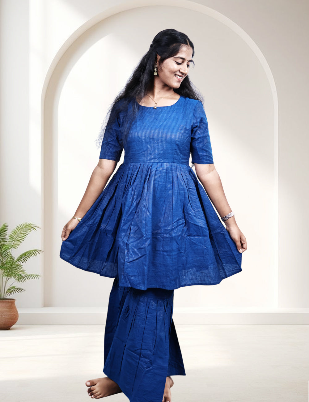 Royal Blue Flared Cotton Sharara Set for Women