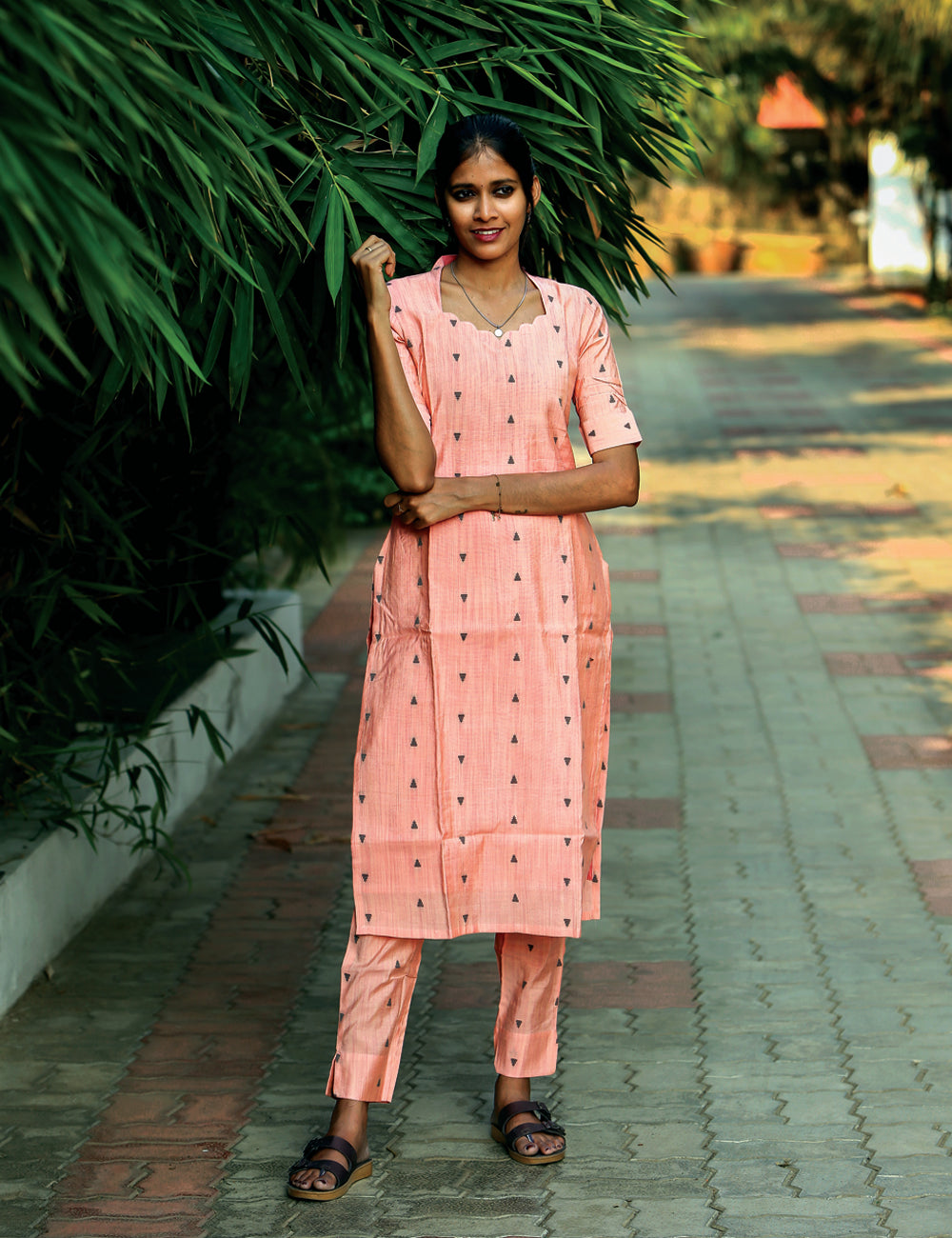 Saanvi Peach Cotton Kurta Set for Women