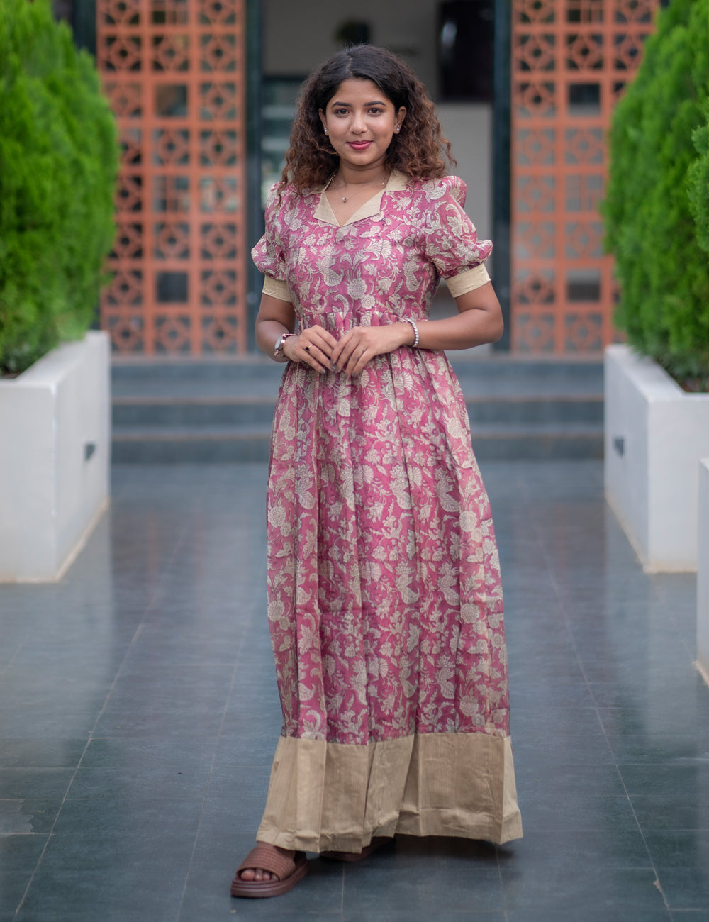 PINK WITH OFF-WHITE CHANDERI SILK AVIRA FULL FROCK