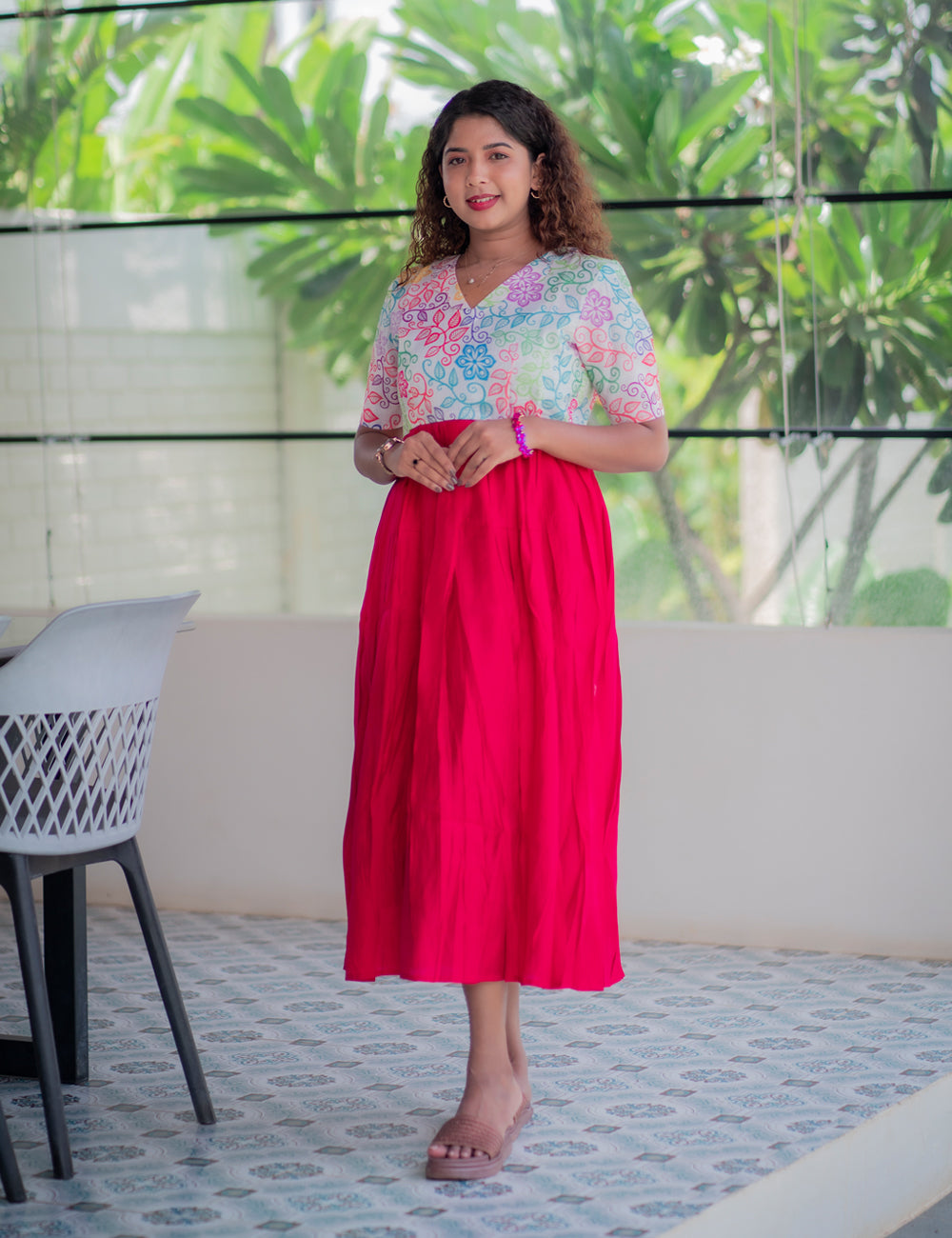 CRIMSON RED ROMAN SILK WITH DIGITAL PRINTED KOTA NILA MAXI