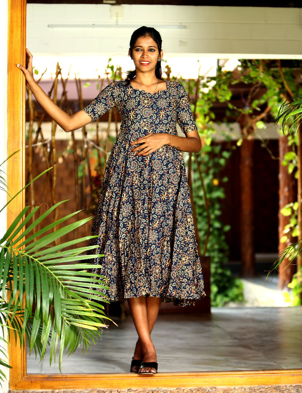 Navy Zafira Flared Maxi Dress for Women