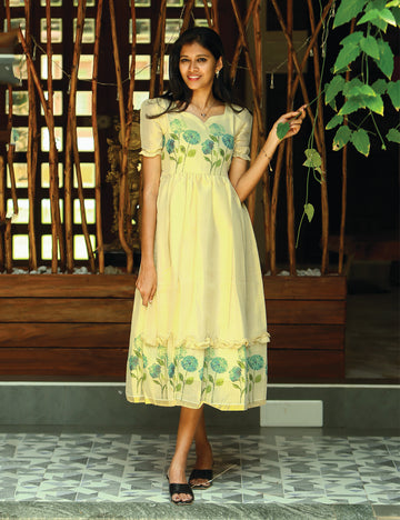 Gold Silk Maxi Dress for Woman
