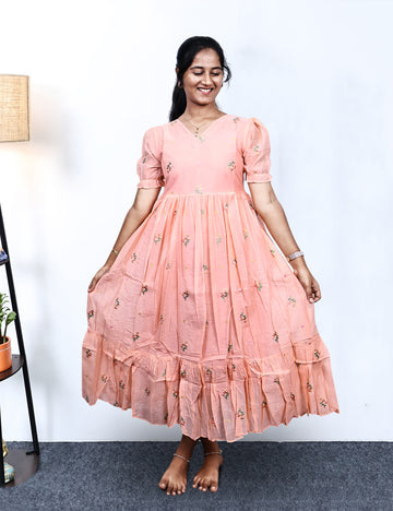 Peach Chanderi Emb Maxi