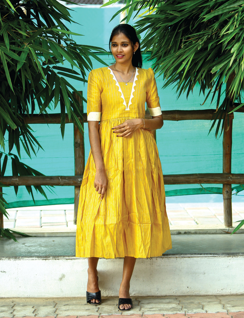 Yellow Yuvaa Raw Silk Festive Maxi Dress for Women