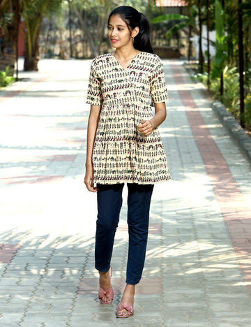 Beige Sandra Warli Kalamkari Crop Top