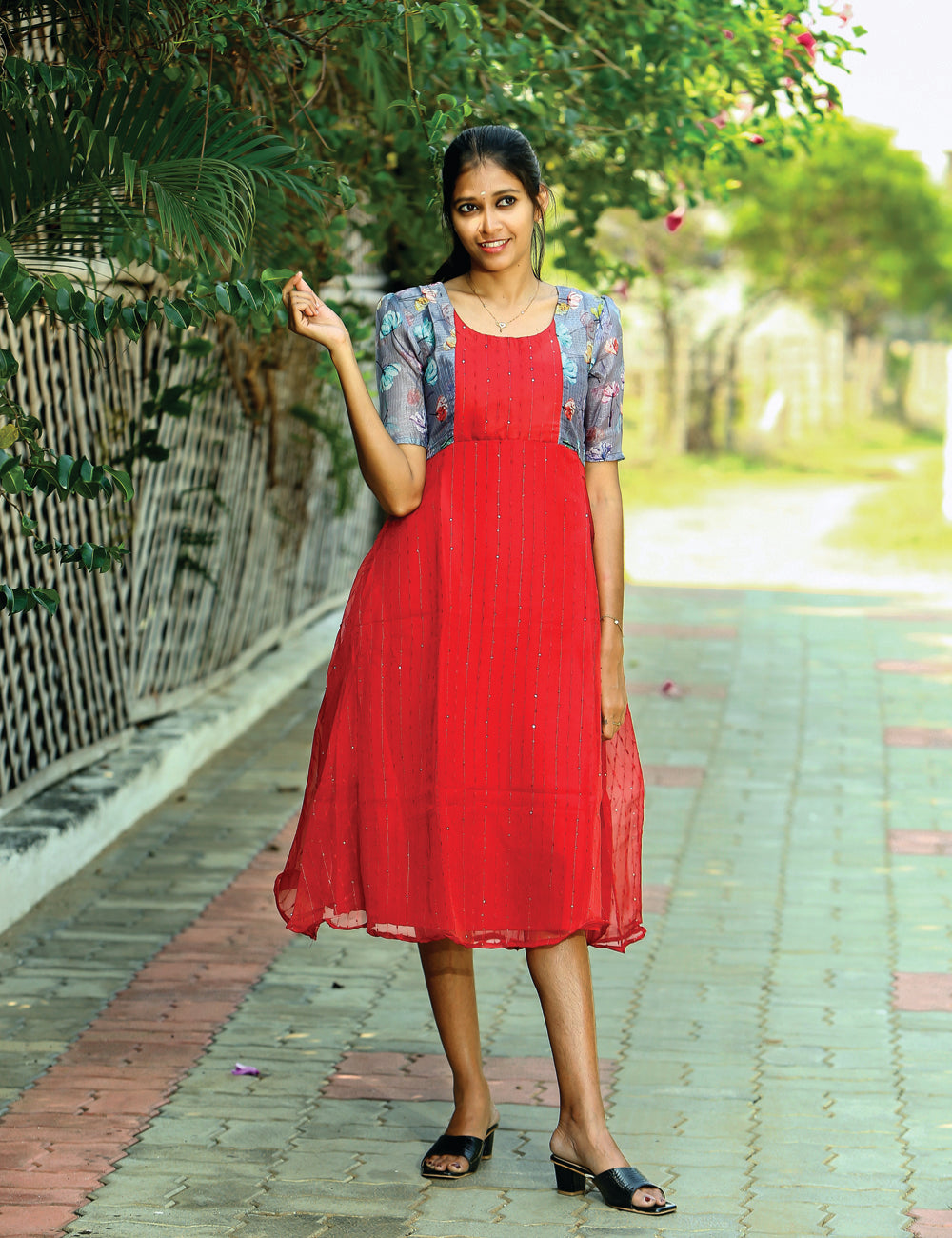 Red Laira Organza With Kota A-line Dress