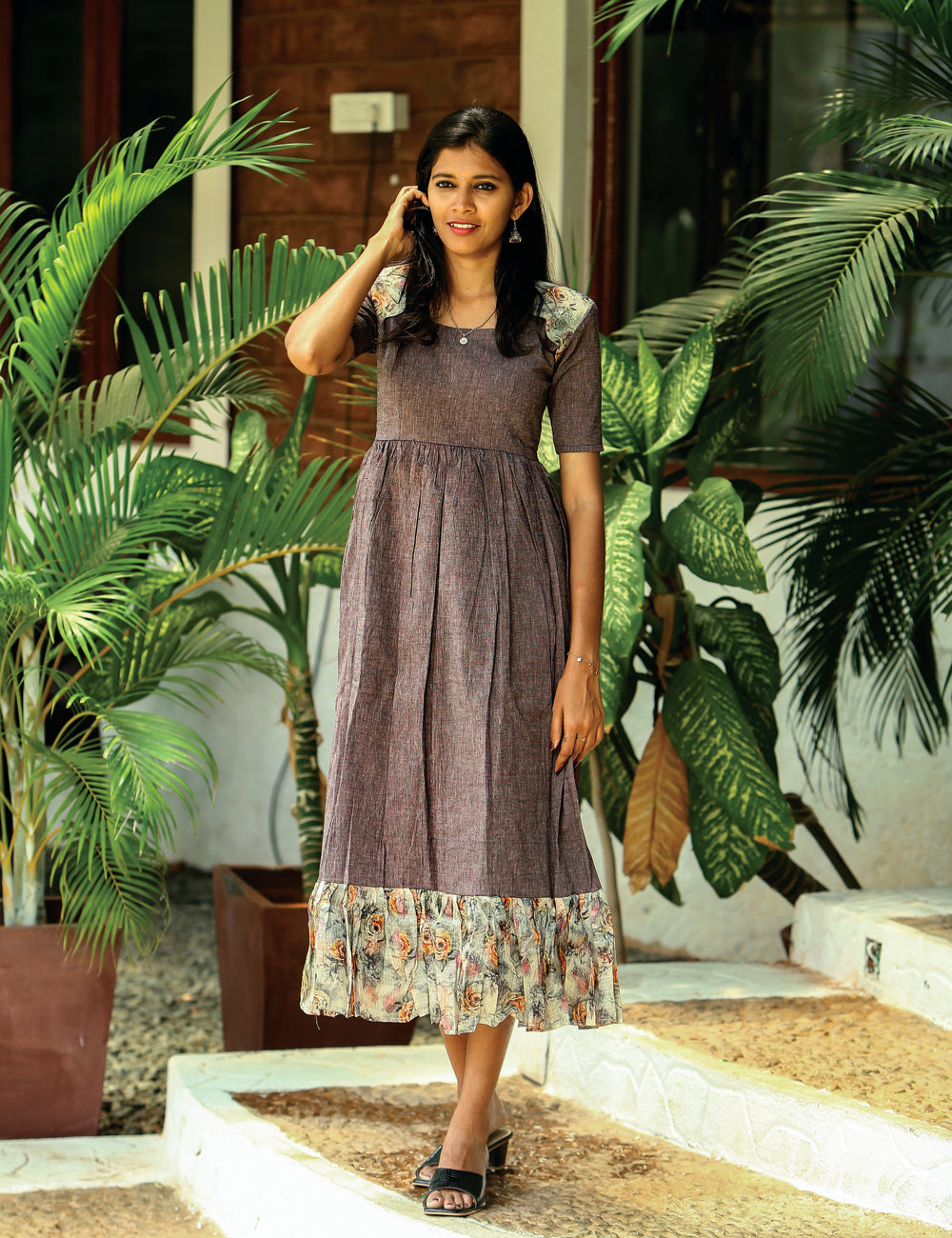 Ananya Brown Frilled Maxi for Women