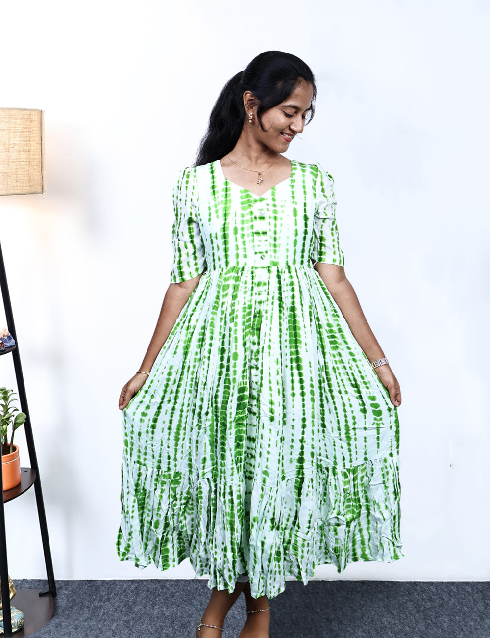 Green Tie-Dye Cotton Maxi Dress