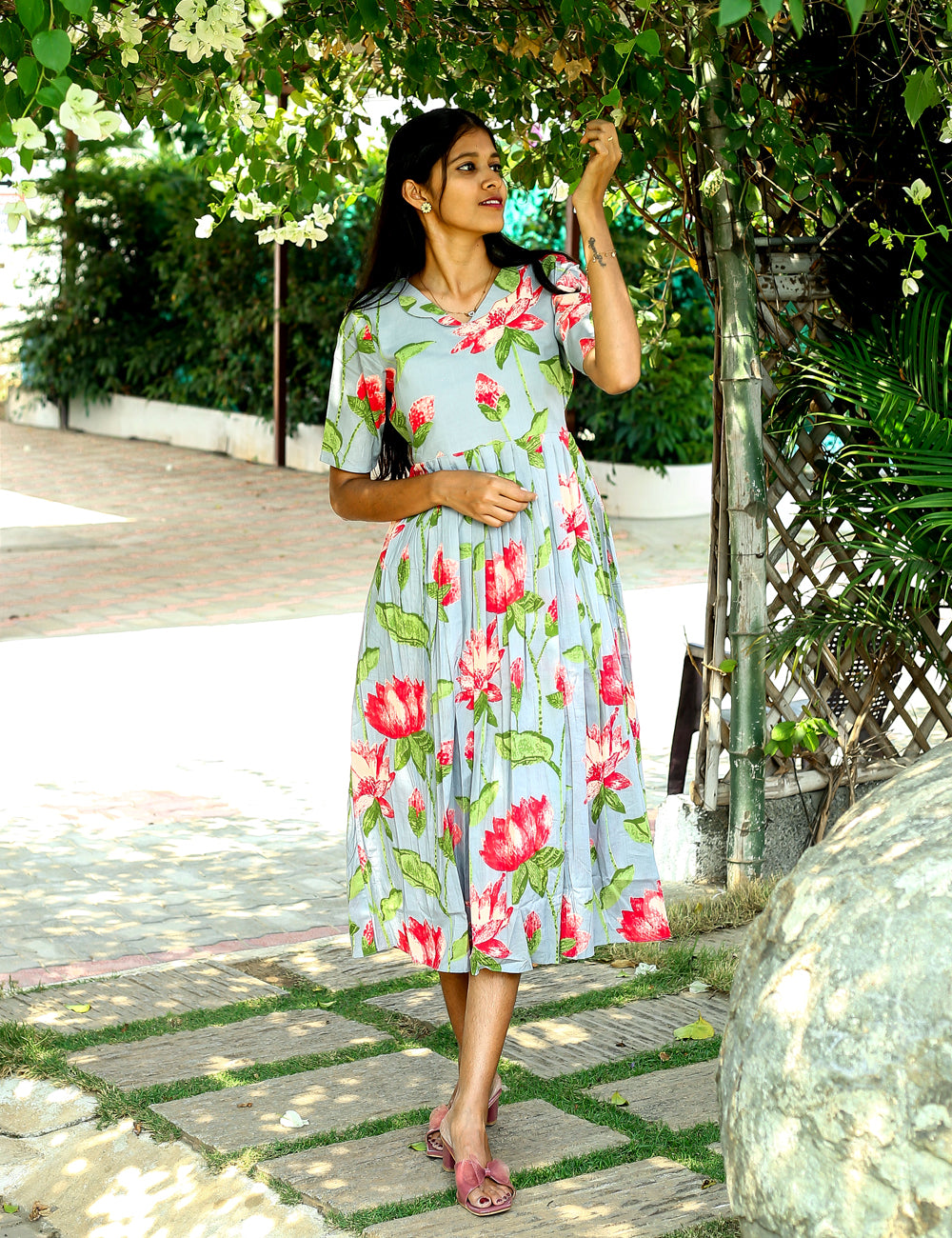 Grey Lotus Liana Cotton Maxi Dress for Women