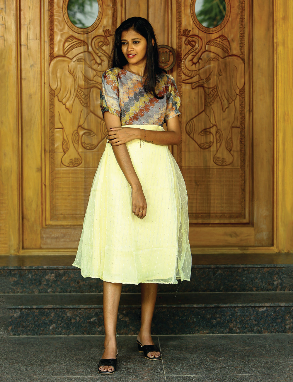 Elira Pastel Organza Midi Dress for Women