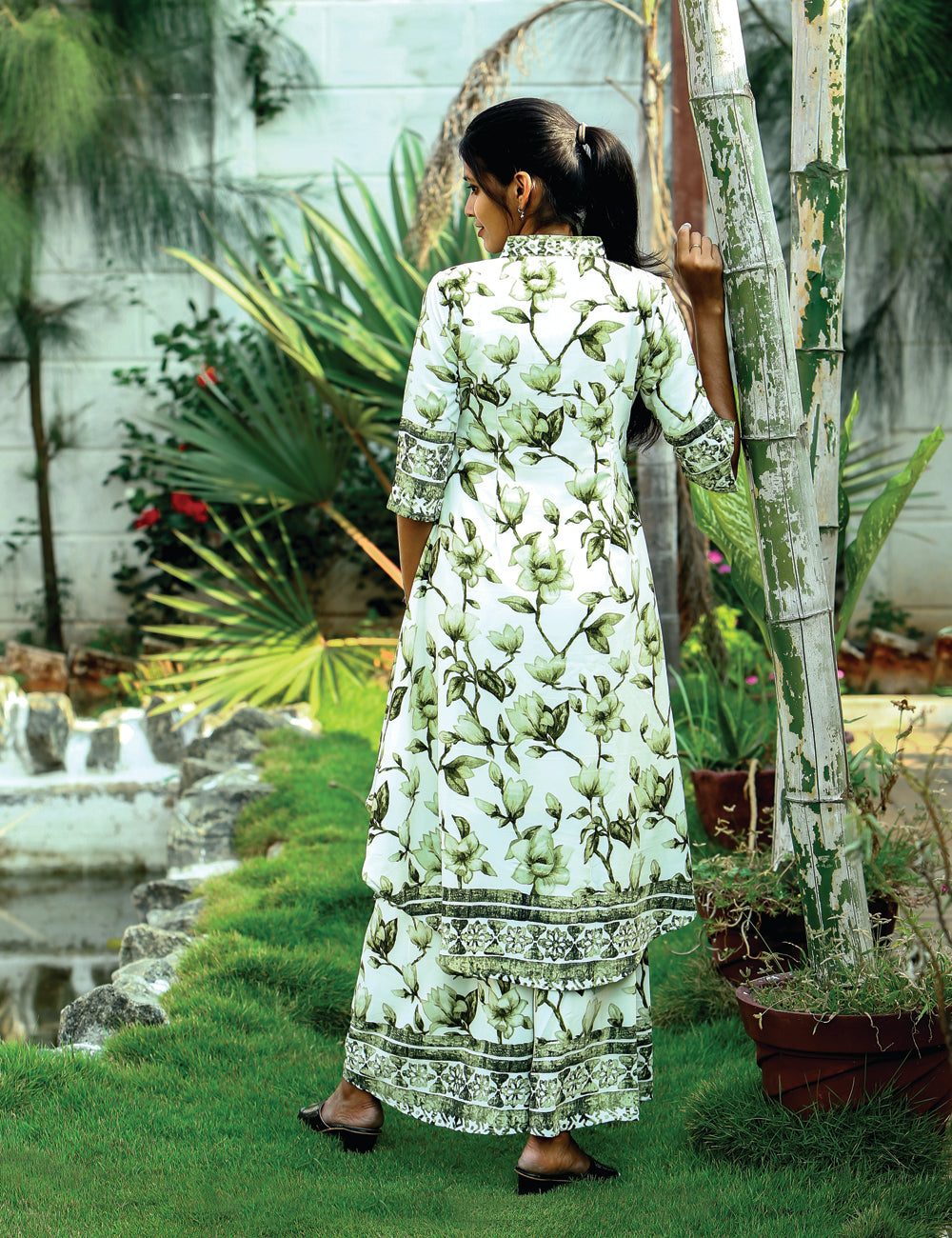 White Green A-Line Co-Ord Set for Women / Premium bsa Stretch Fabric
