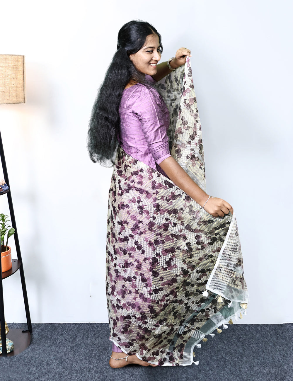 Lavender Raw Silk Kurti Set with Kota Doria Dupatta