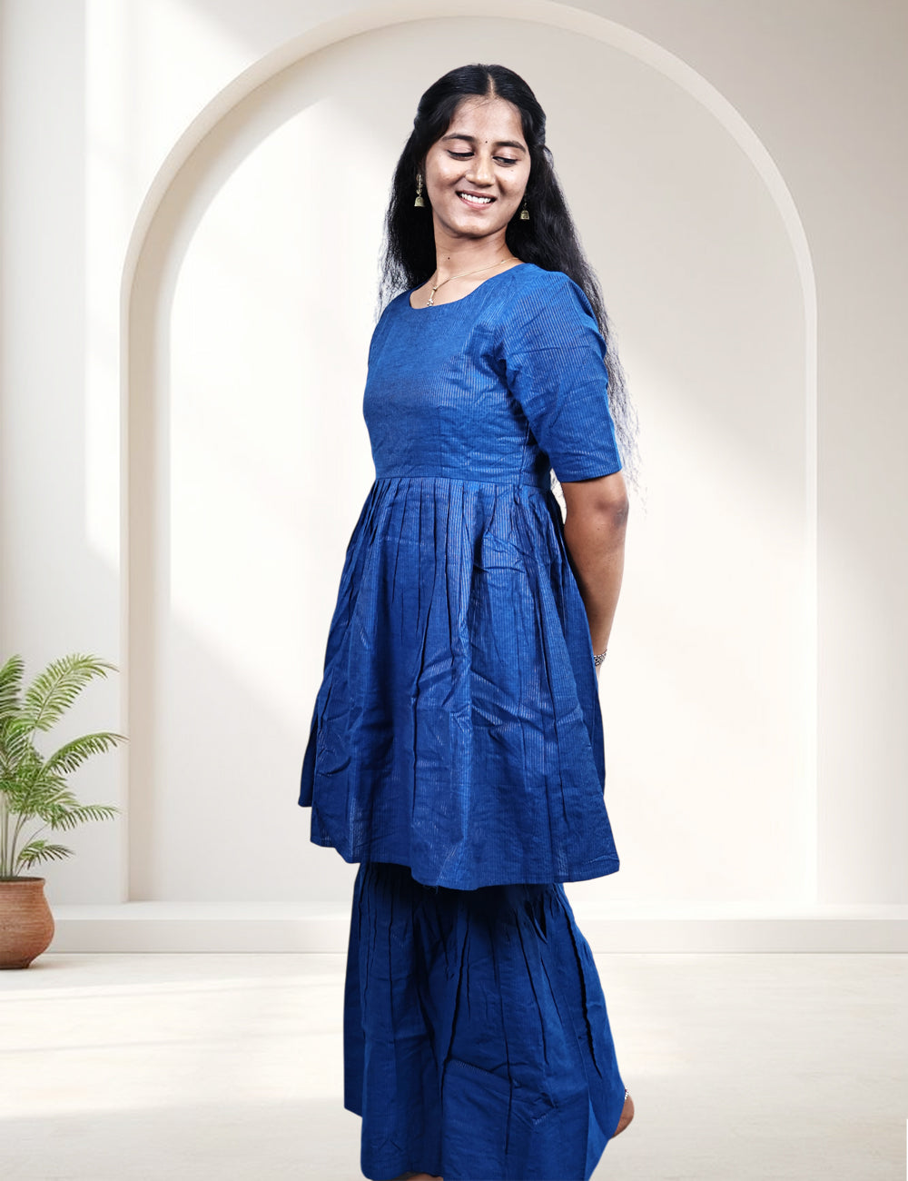 Royal Blue Flared Cotton Sharara Set for Women