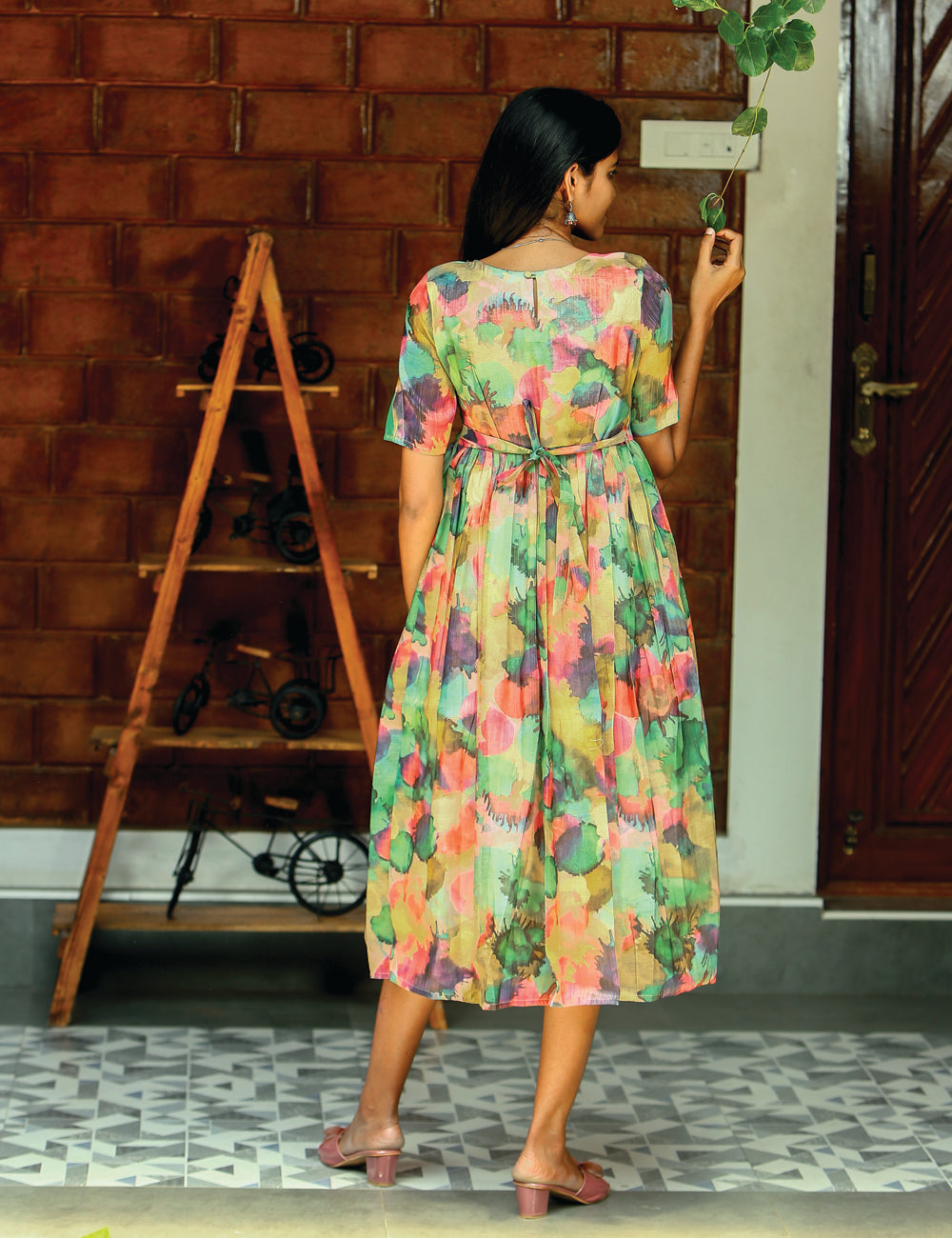 Myra Multi Color Gold Silk Maxi for Women