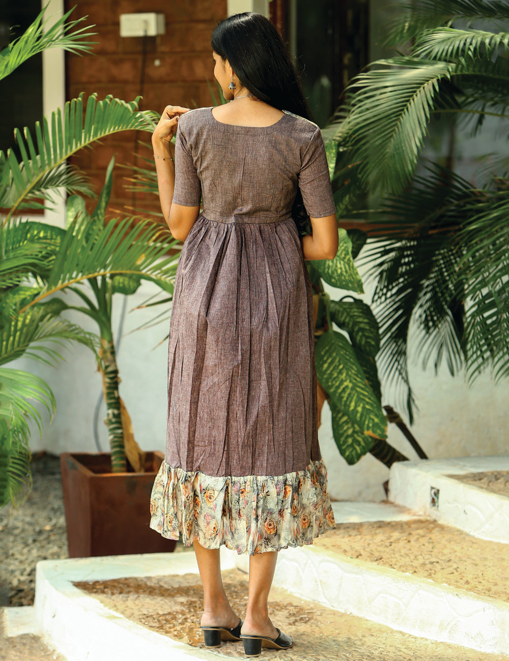 Ananya Brown Frilled Maxi for Women