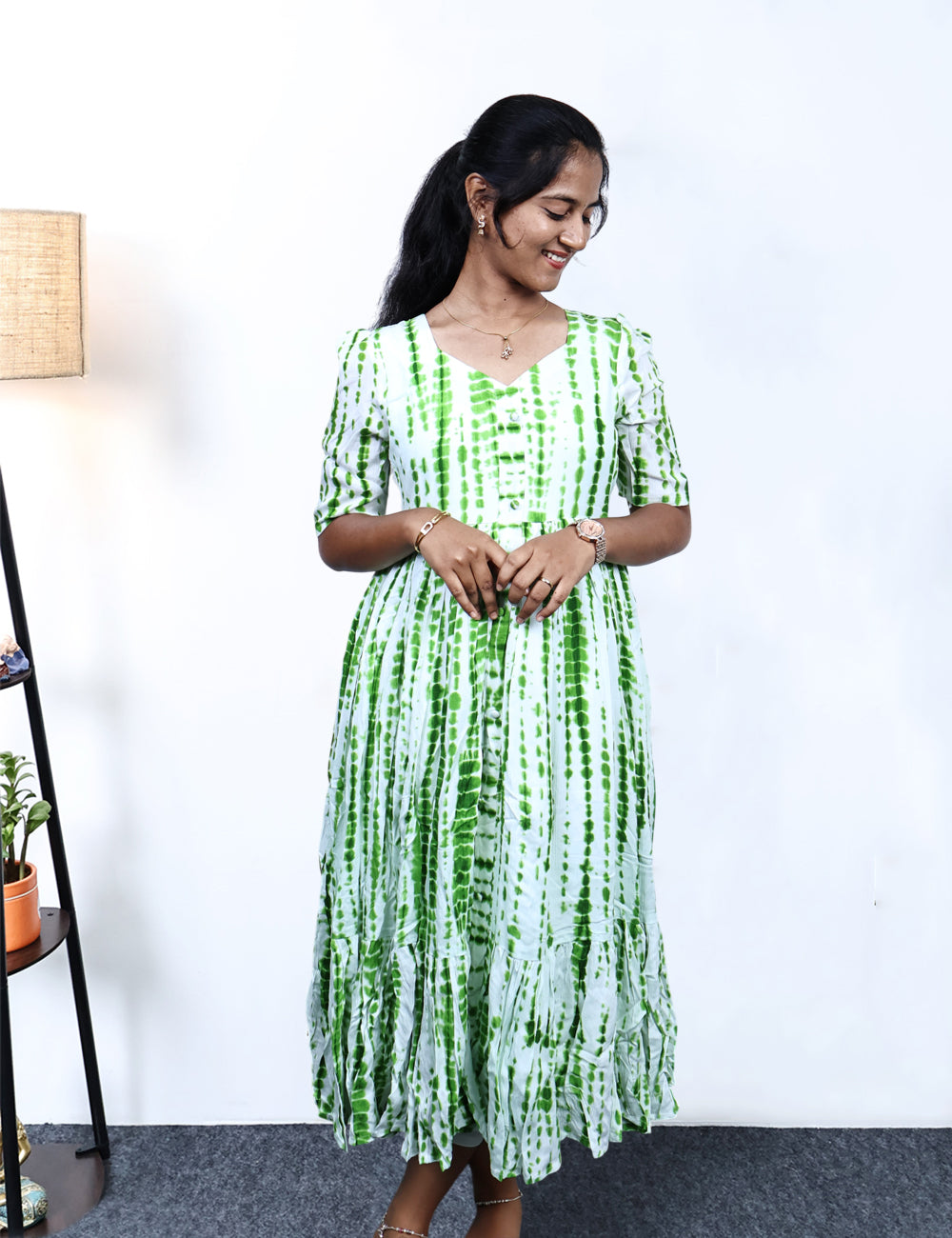 Green Tie-Dye Cotton Maxi Dress