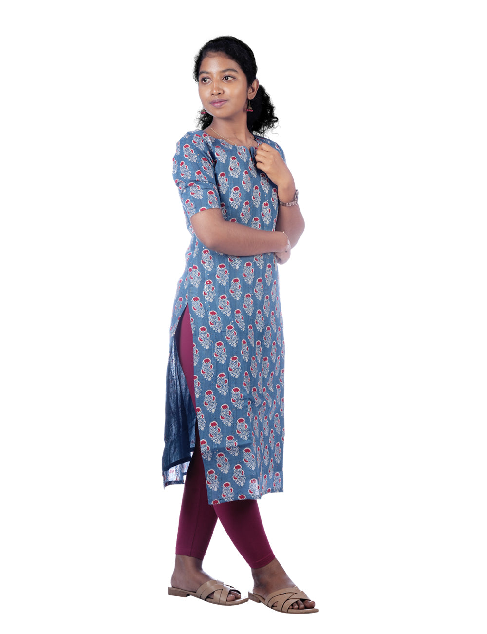DENIM BLUE PRINTED MAYAA STRAIGHT-CUT KURTI