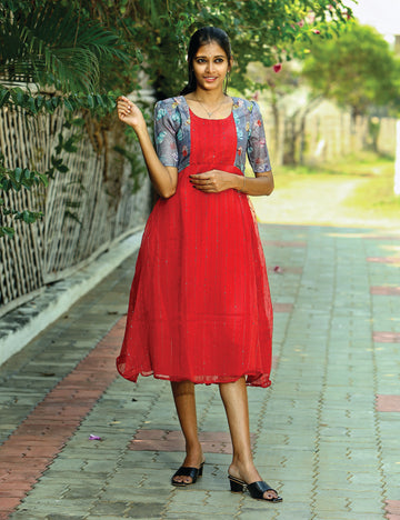Red Laira Organza With Kota A-line Dress
