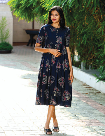 Navy Navika Viscose Maxi Dress