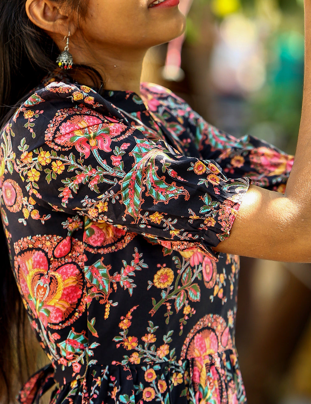 Black Nishika Floral Cotton Maxi Dress for Women