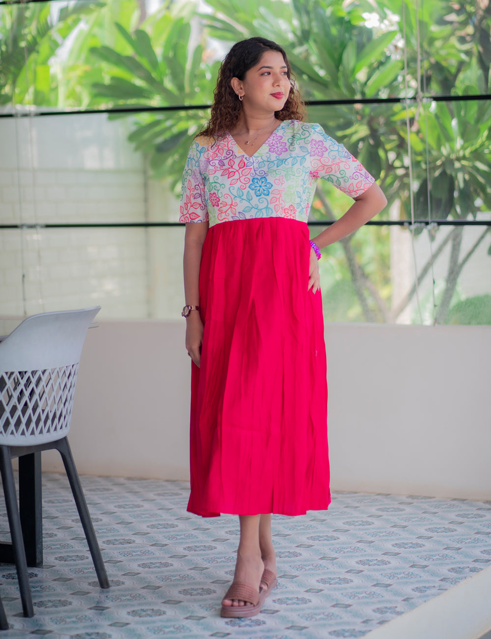 CRIMSON RED ROMAN SILK WITH DIGITAL PRINTED KOTA NILA MAXI