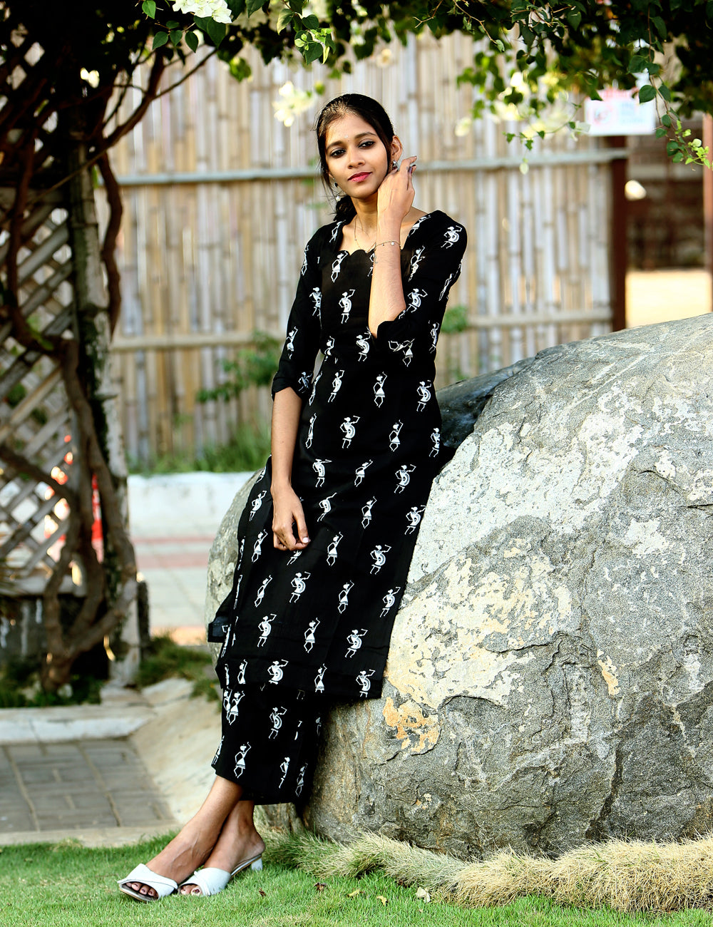 Black Aadhya Warli Print Cotton Co-ord Set for Women