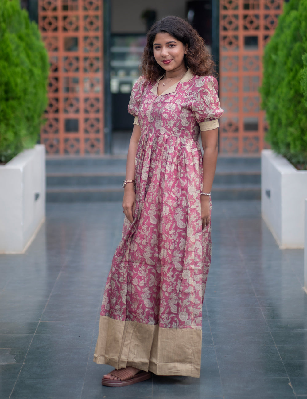 PINK WITH OFF-WHITE CHANDERI SILK AVIRA FULL FROCK