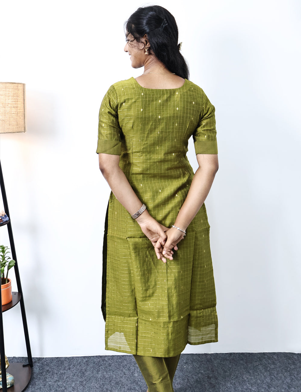 Olive Green Raw Silk Kurti Set with Printed Dupatta