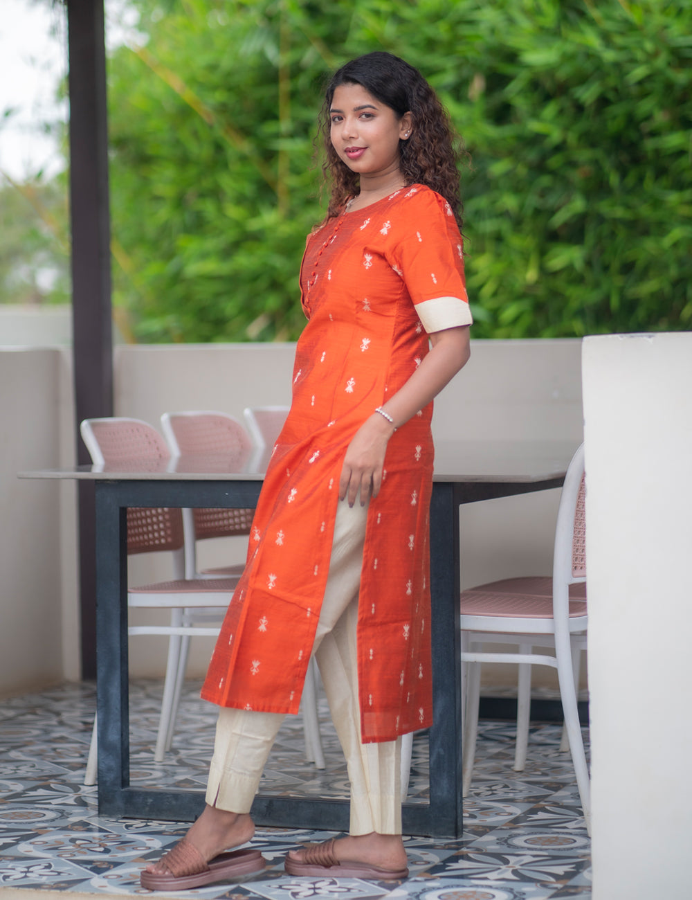 BURNT ORANGE RAWSILK ANIKA KURTI SET 2 PCS