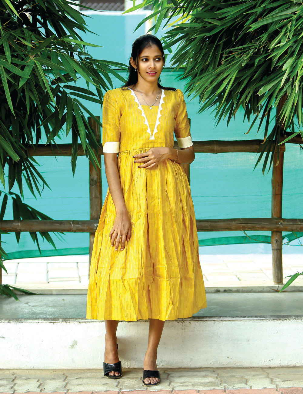 Yellow Yuvaa Raw Silk Festive Maxi Dress for Women