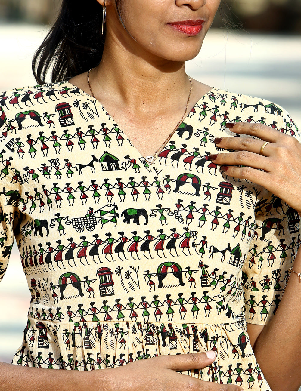 Beige Sandra Warli Kalamkari Crop Top