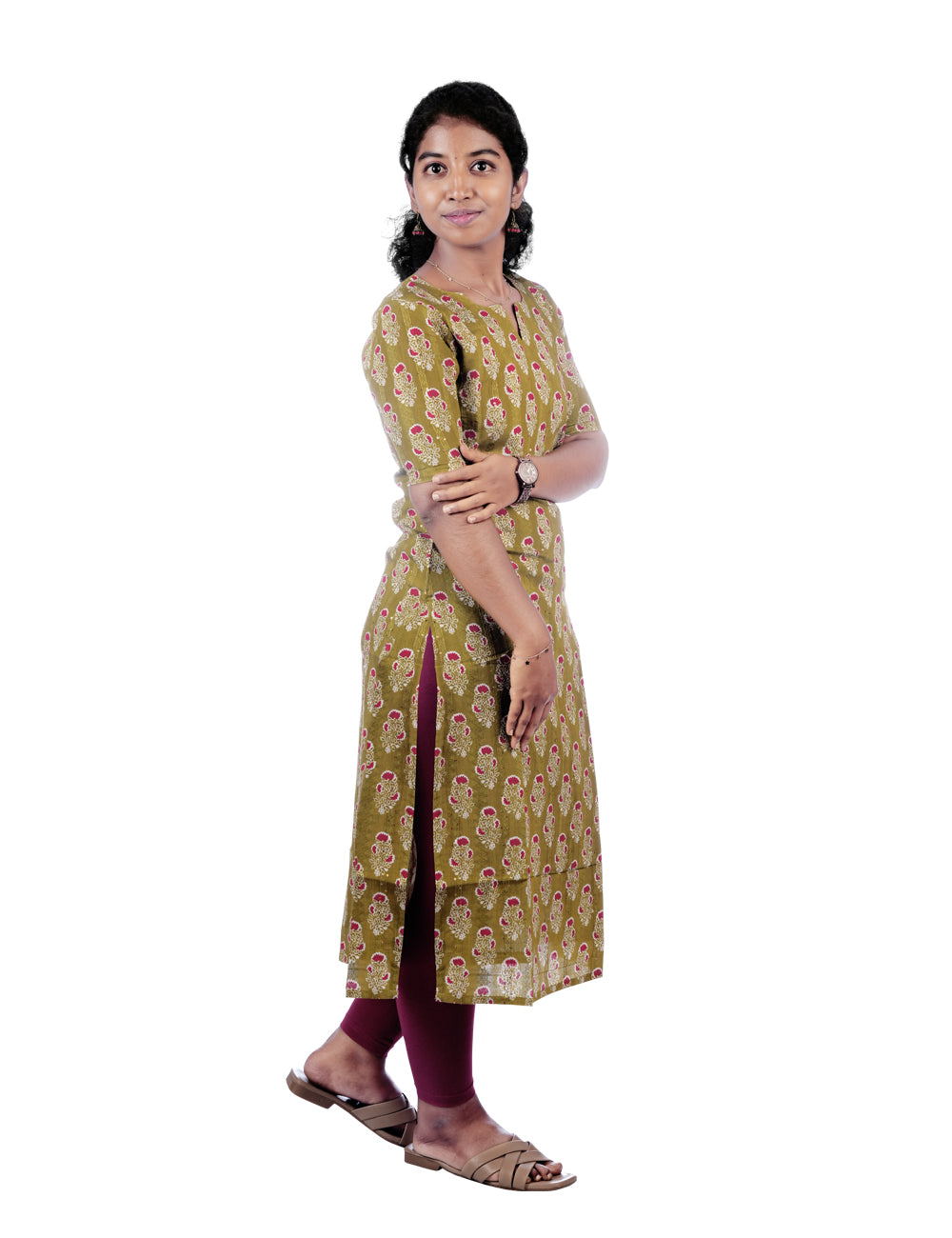 OLIVE GREEN PRINTED NIVAA STRAIGHT KURTI