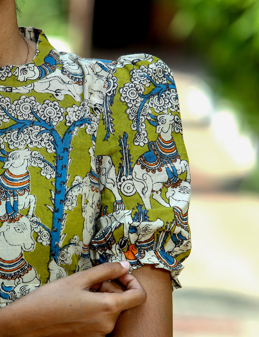 Mehandi Green Varnika Pen Kalamkari Crop Top for Women