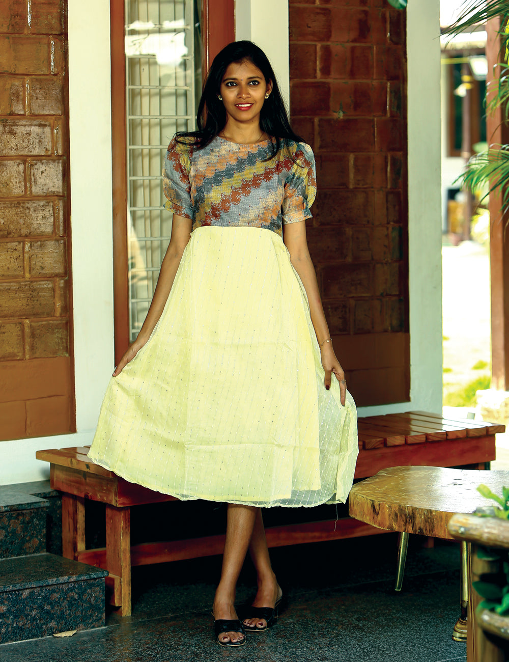 Elira Pastel Organza Midi Dress for Women