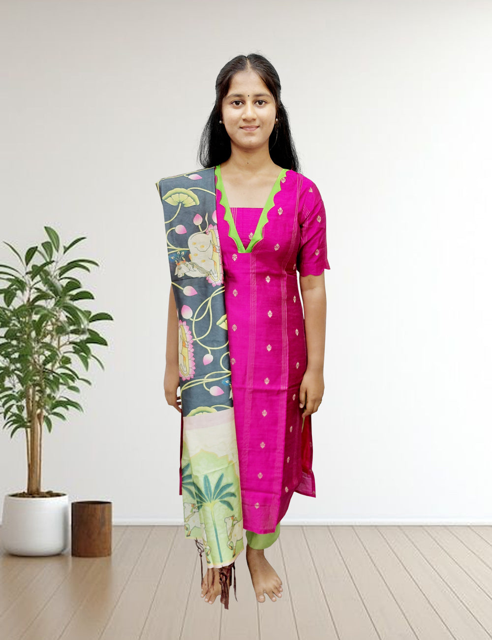 Pink Printed Kurti with Printed Dupatta & Pants – 3 Piece Ethnic Set