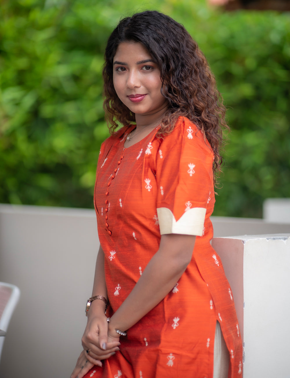 BURNT ORANGE RAWSILK ANIKA KURTI SET 2 PCS