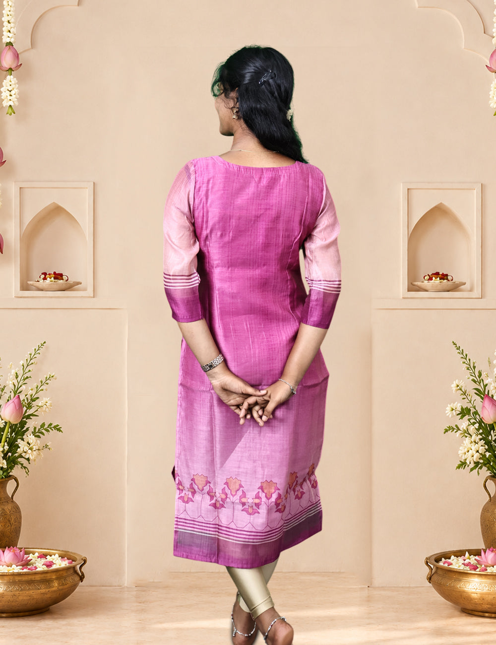 Mauve Deer Motif Kurti & Dupatta Set