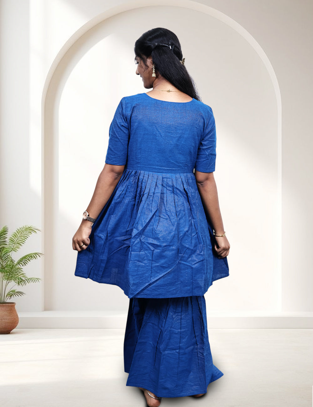 Royal Blue Flared Cotton Sharara Set for Women