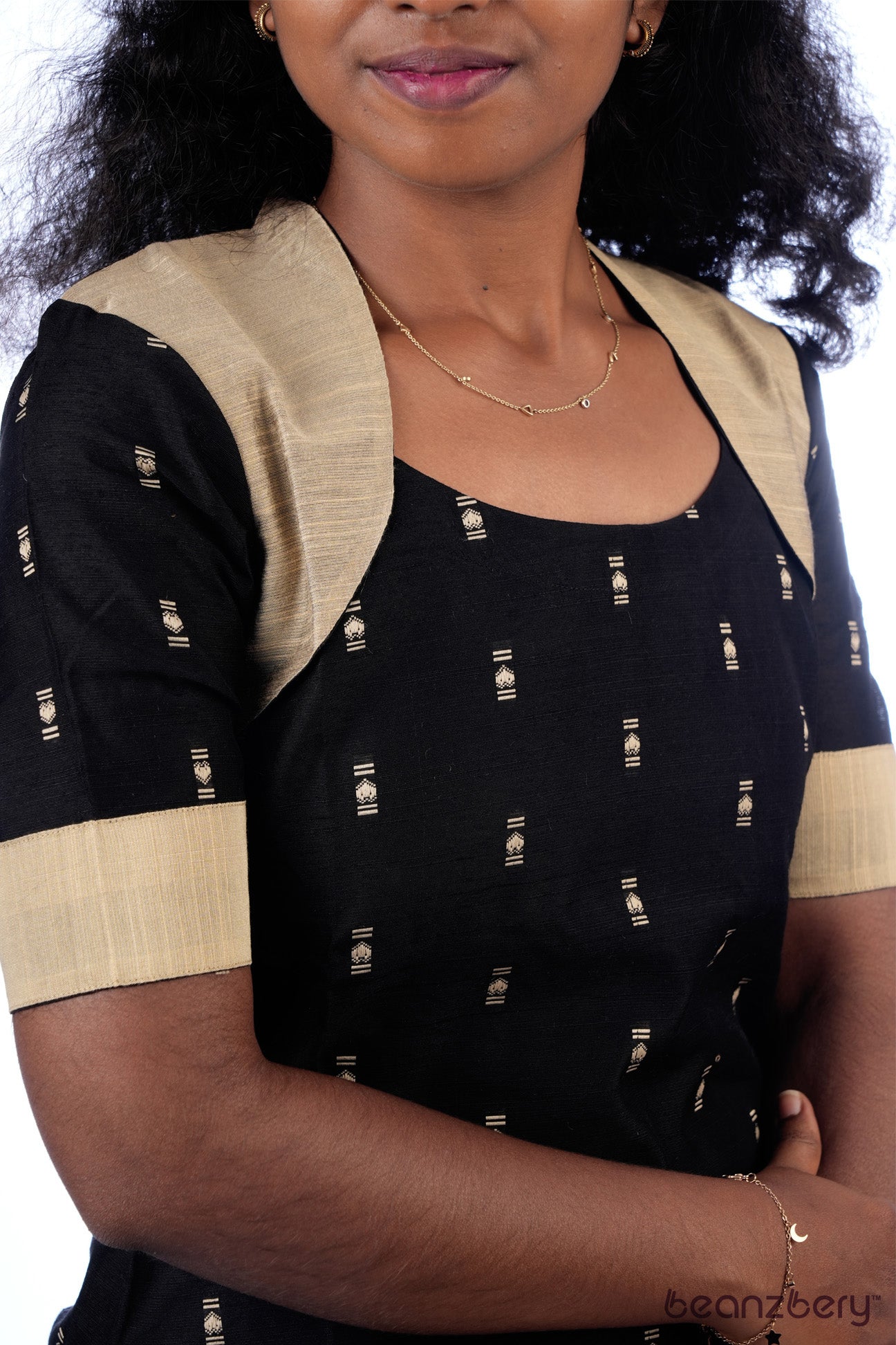 BLACK WITH GOLD RAW SILK KIARA ETHNIC KURTA SET 3PC