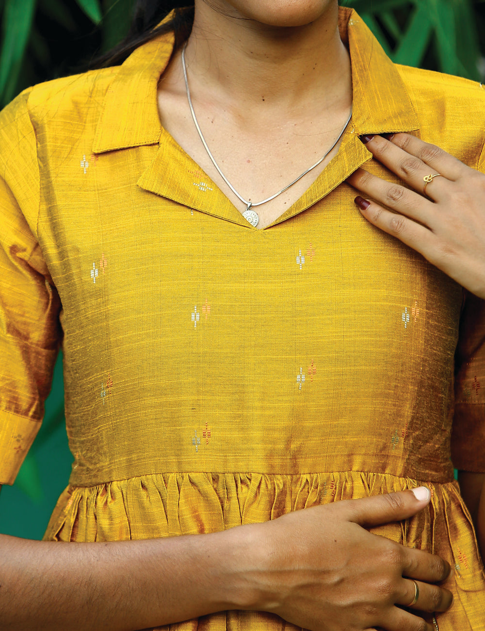 Mustard Yellow Pleated Midi Dress for Women