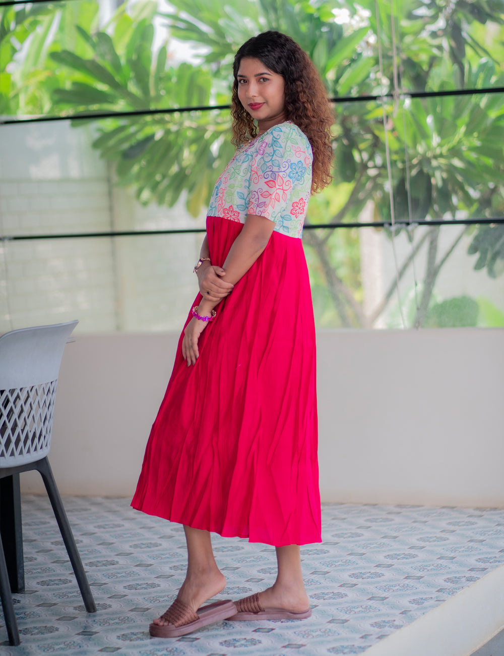 CRIMSON RED ROMAN SILK WITH DIGITAL PRINTED KOTA NILA MAXI