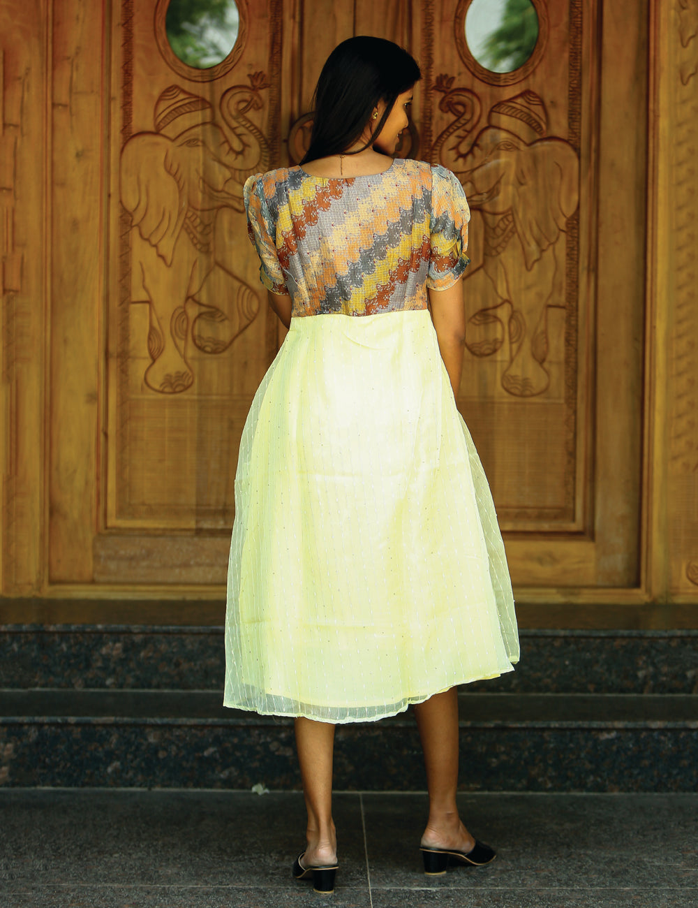 Elira Pastel Organza Midi Dress for Women